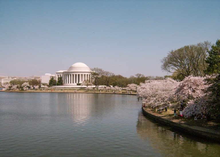 Tidal Basin, lagoa em Washington, com o memorial a Thomas Jefferson ao fundo