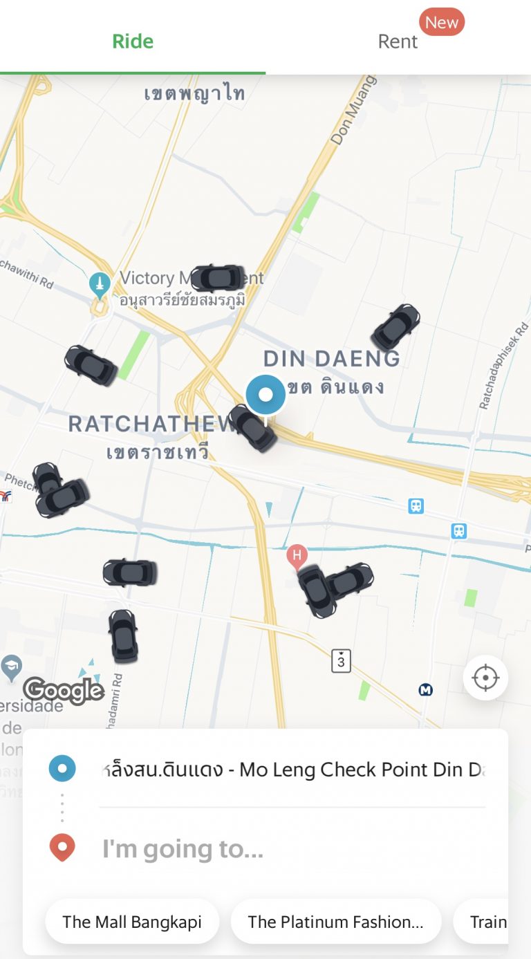 App Grab - carros de aplicativo na Tailândia